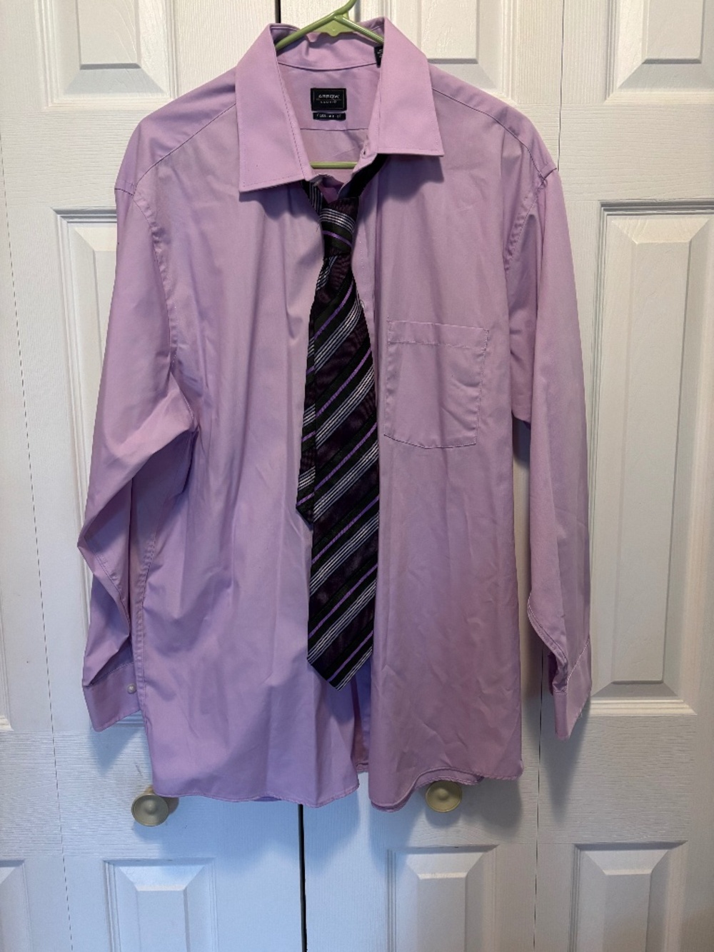 Arrow Men’s 17-17.5 32/33 Lavender Purple Dress Shirt/Tie Regular Fit